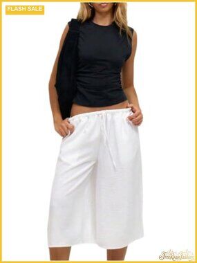 Women's Linen Capri Pants Baggy Low Rise Straight Leg Y2k Bottoms